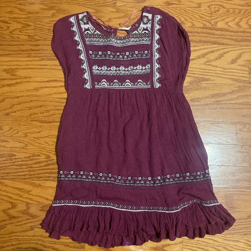 Free People Purple Embroidered Mini Dress
